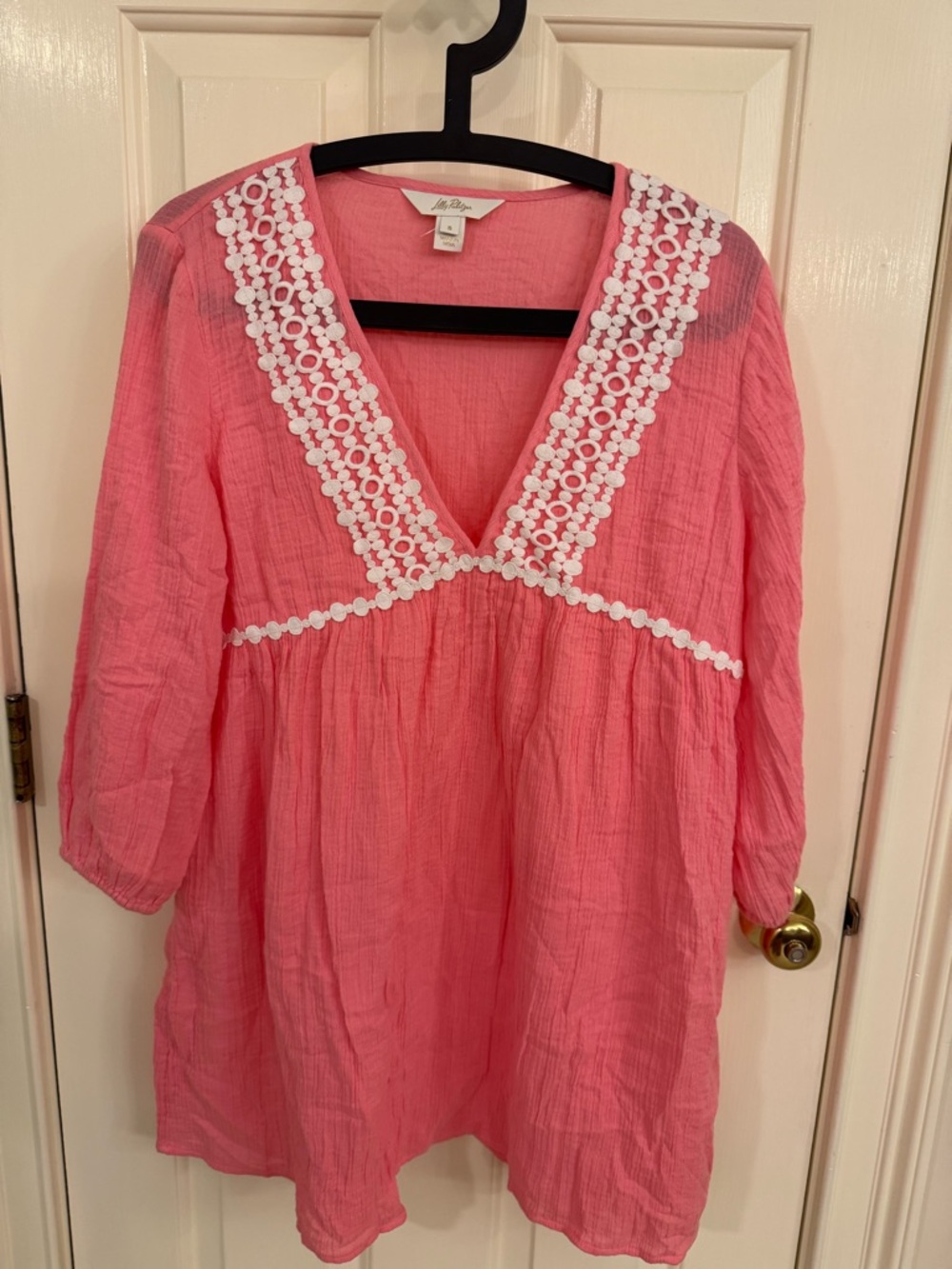 Lilly Pulitzer Coral Pink V-Neck Embroidered Tunic